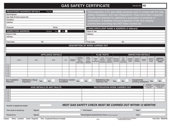 GAS SAFETY/LANDLORD CERTIFICATE PAD