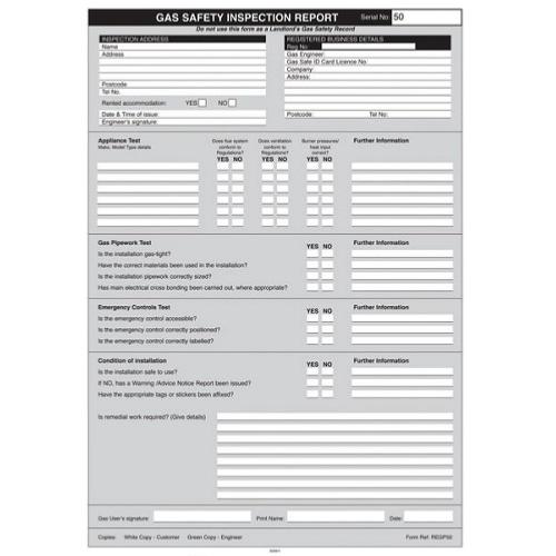 GAS SAFETY INSPECTION PAD