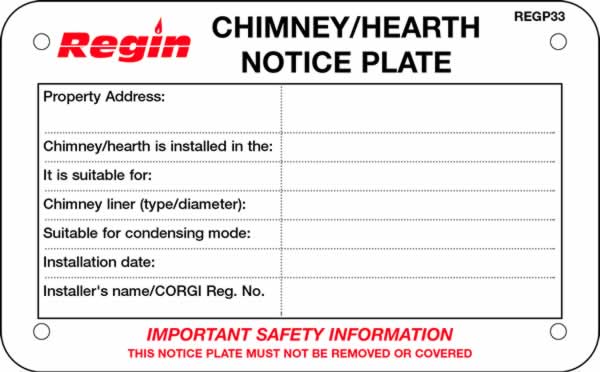 CHIMNEY/HEARTH NOTICE PLATE (10)