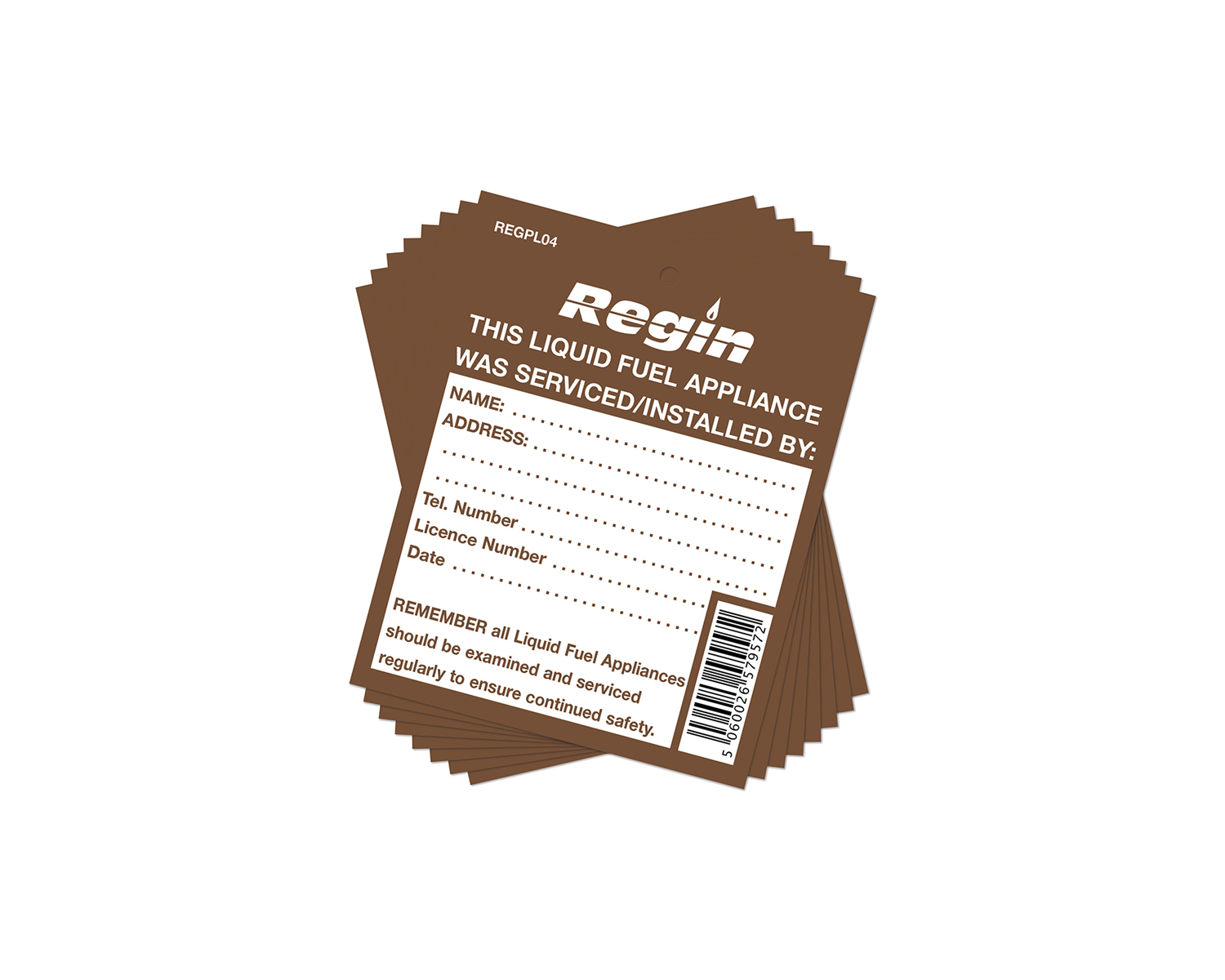 REGIN OIL WARNING LABEL - LIQUID FUEL SERVICE REMINDER