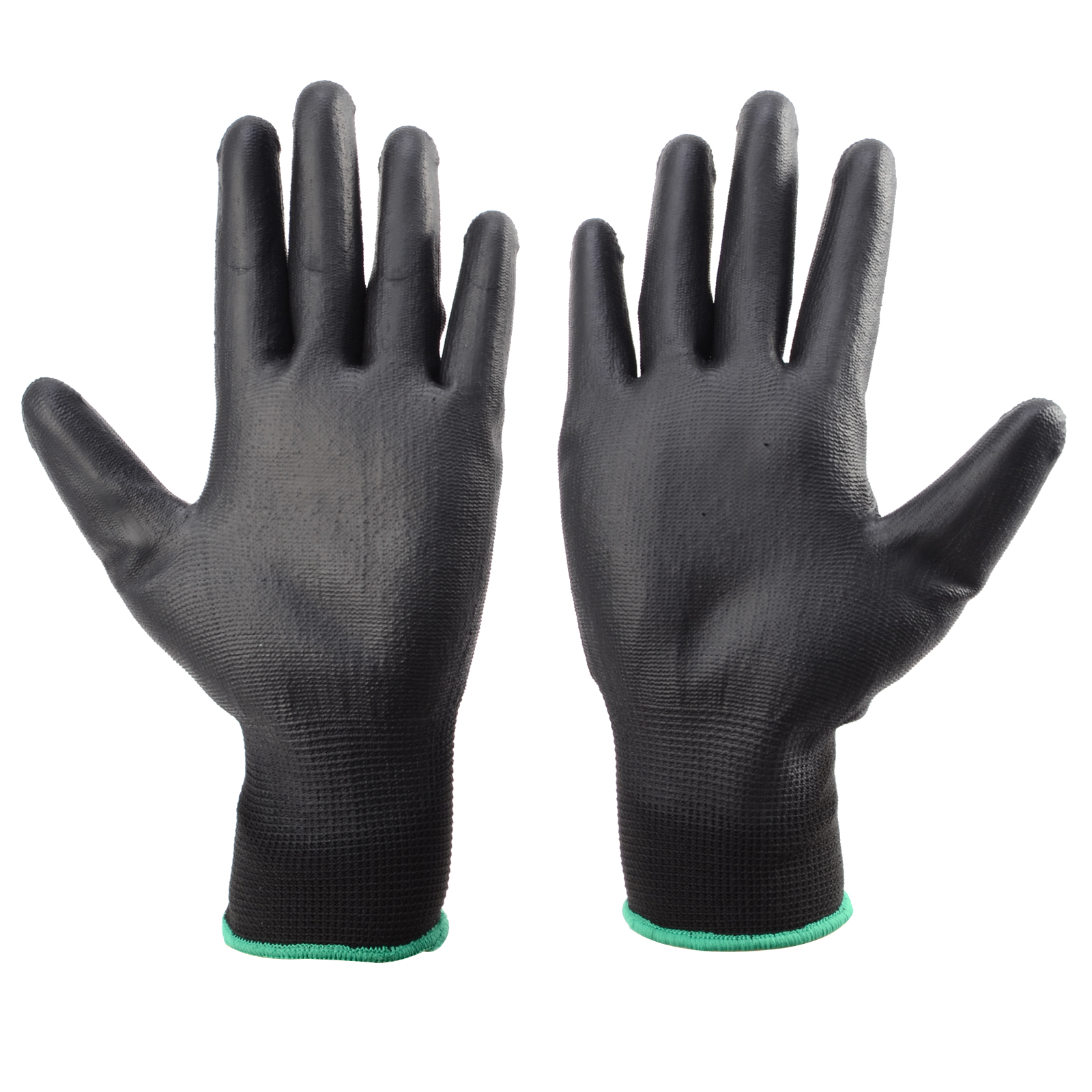 BLACK/ GREY  PU COATED NYLON GLOVES SIZE 10 (XL) GREEN BRAND